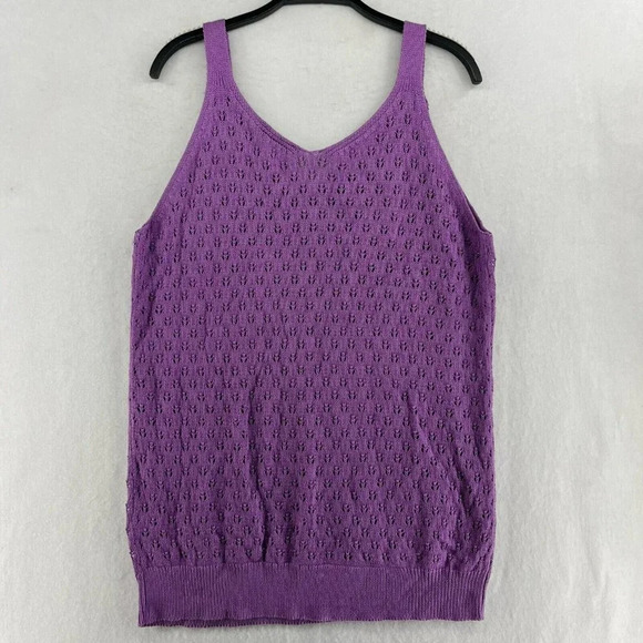 Lily Morgan Tank Sweater Womens Sz Large Purple Open Knit Spagheti Strap Stretch - Picture 2 of 10